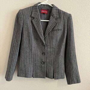 Sasson Vintage Wool Blend Womens Black & Gray Long Sleeve Button Blazer Size 4/5